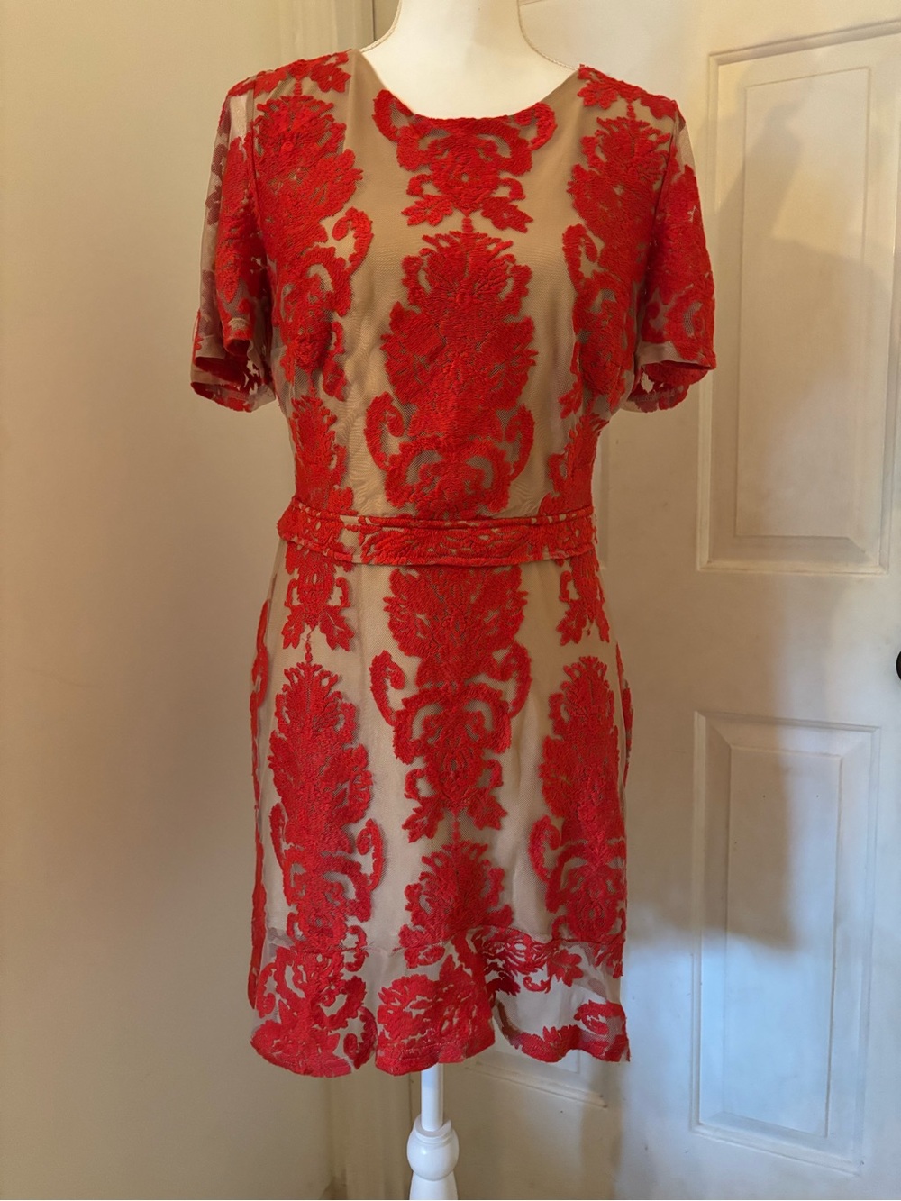 For Love and Lemons Red Lace Appliqué Short Dress